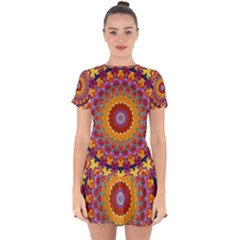 Fractal Kaleidoscope Mandala Drop Hem Mini Chiffon Dress by Simbadda