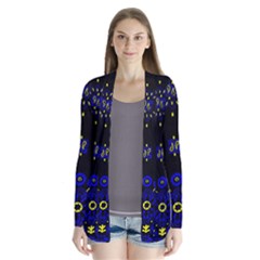 Blue Yellow Bandana Drape Collar Cardigan by dressshop