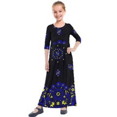 Blue Yellow Bandana Kids  Quarter Sleeve Maxi Dress by dressshop