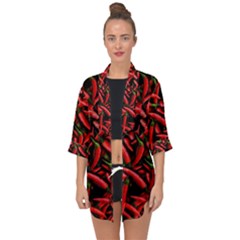 Red Chili Peppers Pattern Open Front Chiffon Kimono by bloomingvinedesign