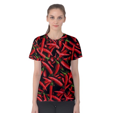 Red Chili Peppers Pattern Women s Cotton Tee by bloomingvinedesign