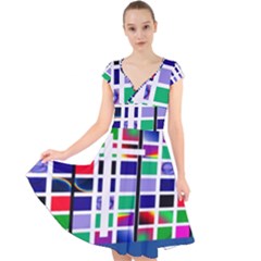 Color Graffiti Pattern Geometric Cap Sleeve Front Wrap Midi Dress by Nexatart