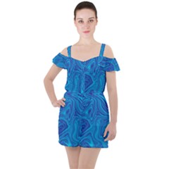 Blue Abstract Pattern Art Shape Ruffle Cut Out Chiffon Playsuit by Nexatart