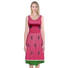 Watermelon Fruit Summer Red Fresh Midi Sleeveless Dress by Nexatart