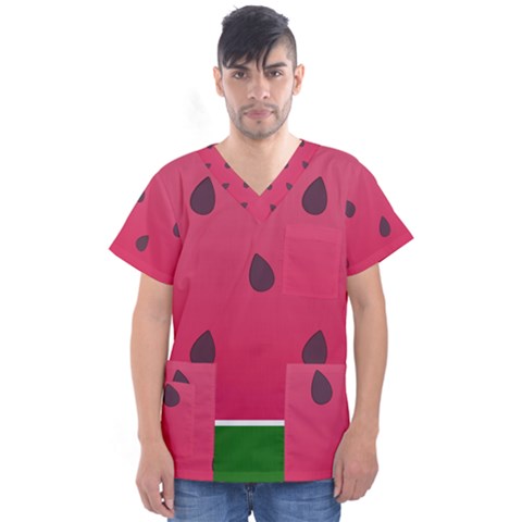 Watermelon Fruit Summer Red Fresh Men s V-neck Scrub Top by Nexatart