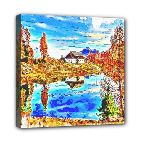 Lake Chalet Mountain Art Mini Canvas 8  X 8  (stretched) by Nexatart