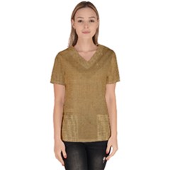 Burlap Coffee Sack Grunge Knit Look Women s V-neck Scrub Top by dressshop