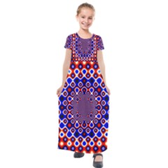 Digital Art Background Red Blue Kids  Short Sleeve Maxi Dress by Sapixe