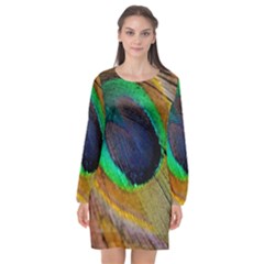 Bird Feather Background Nature Long Sleeve Chiffon Shift Dress  by Sapixe