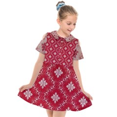 Chorley Weave Red Kids  Short Sleeve Shirt Dress by DeneWestUK