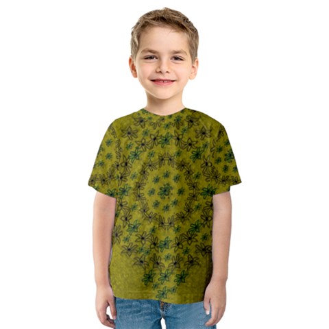 Flower Wreath In The Green Soft Yellow Nature Kids  Sport Mesh Tee by pepitasart