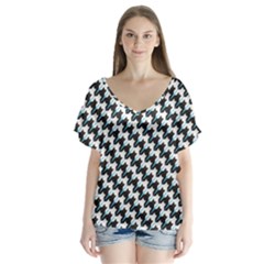 Massaging Kitties Houndstooth Pattern V-neck Flutter Sleeve Top by emilyzragz