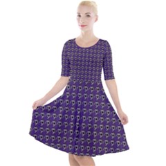 Luv Machine Robot Houndstooth Pattern (purple) Quarter Sleeve A-line Dress by emilyzragz