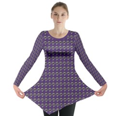 Luv Machine Robot Houndstooth Pattern (purple) Long Sleeve Tunic  by emilyzragz