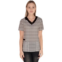 Luv Machine Robot Houndstooth Pattern (grey) Women s V-neck Scrub Top by emilyzragz