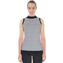 Luv Machine Robot Houndstooth Pattern (grey) Mock Neck Shell Top by emilyzragz