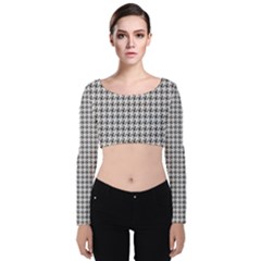 Luv Machine Robot Houndstooth Pattern (grey) Velvet Long Sleeve Crop Top by emilyzragz