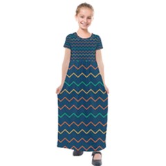 Pattern Zig Zag Colorful Zigzag Kids  Short Sleeve Maxi Dress by Sapixe