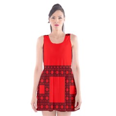 Red Sierpinski Carpet Plane Fractal Scoop Neck Skater Dress by Sapixe