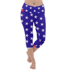 Day Independence July Background Lightweight Velour Capri Yoga Leggings by Sapixe