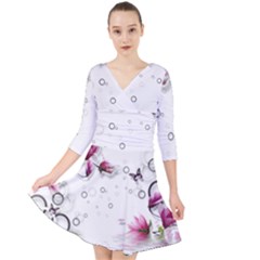 Butterflies And Flowers Quarter Sleeve Front Wrap Dress by burpdesignsA