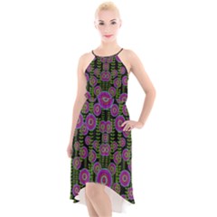 Black Lotus Night In Climbing Beautiful Leaves High-low Halter Chiffon Dress  by pepitasart