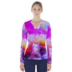 Background Drips Fluid Colorful V-neck Long Sleeve Top by Sapixe