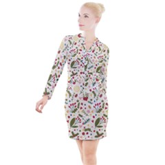 Floral Christmas Pattern  Button Long Sleeve Dress by Valentinaart