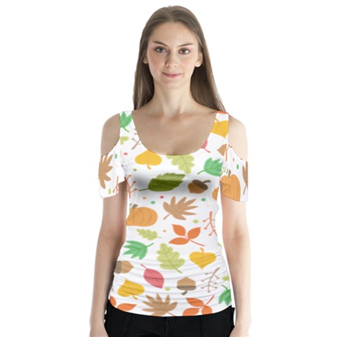 Thanksgiving Pattern Butterfly Sleeve Cutout Tee  by Valentinaart