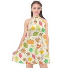 Thanksgiving Pattern Halter Neckline Chiffon Dress  by Valentinaart