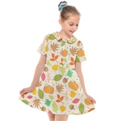 Thanksgiving Pattern Kids  Short Sleeve Shirt Dress by Valentinaart