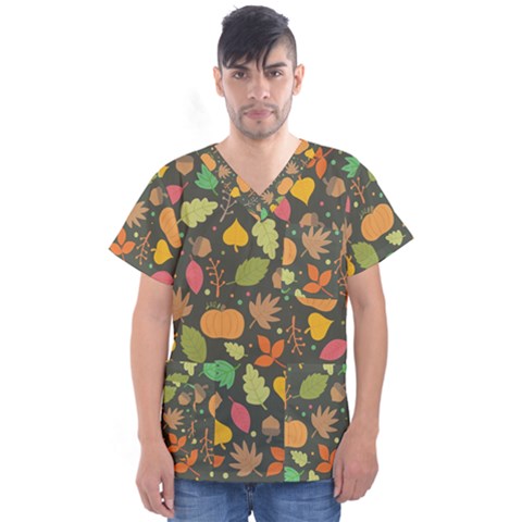 Thanksgiving Pattern Men s V-neck Scrub Top by Valentinaart