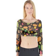 Thanksgiving Pattern Long Sleeve Crop Top by Valentinaart