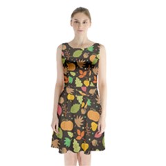 Thanksgiving Pattern Sleeveless Waist Tie Chiffon Dress by Valentinaart