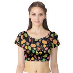 Thanksgiving Pattern Short Sleeve Crop Top by Valentinaart