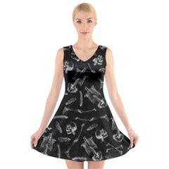 Human Skeleton Pattern - Halloween  V-neck Sleeveless Dress by Valentinaart