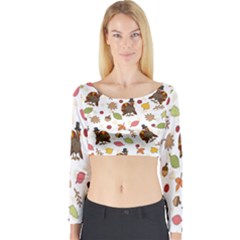 Thanksgiving Turkey Pattern Long Sleeve Crop Top by Valentinaart