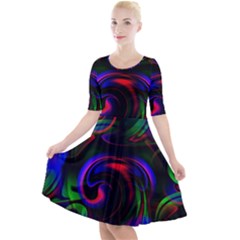 Swirl Background Design Colorful Quarter Sleeve A-line Dress by Sapixe