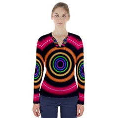 Neon Light Abstract Pattern Lines V-neck Long Sleeve Top by Sapixe