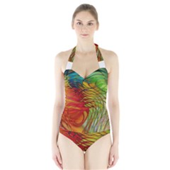 Texture Art Color Pattern Halter Swimsuit by Sapixe