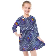 Peacock Feathers Color Plumage Blue Kids  Quarter Sleeve Shirt Dress by Sapixe