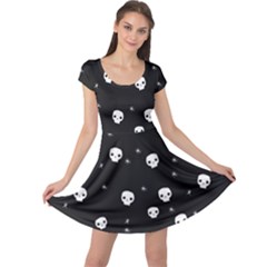 Pattern Skull Stars Halloween Gothic On Black Background Cap Sleeve Dress by genx