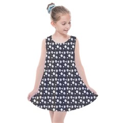 Pattern Skull Bones Halloween Gothic On Black Background Kids  Summer Dress by genx