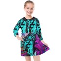 Graffiti Woman and Monsters turquoise cyan and purple Bright Urban Art with stars Kids  Quarter Sleeve Shirt Dress View1