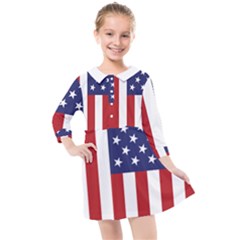 Us Flag Stars And Stripes Maga Kids  Quarter Sleeve Shirt Dress by snek
