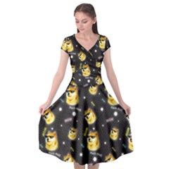 Doge Much Thug Wow Pattern Funny Kekistan Meme Dog Black Background Cap Sleeve Wrap Front Dress by snek