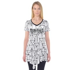 Funny Cat Pattern Organic Style Minimalist On White Background Short Sleeve Tunic  by genx