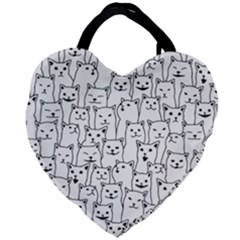 Funny Cat Pattern Organic Style Minimalist On White Background Giant Heart Shaped Tote by genx