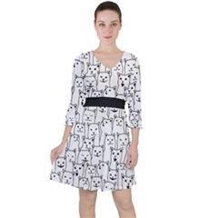 Funny Cat Pattern Organic Style Minimalist On White Background Ruffle Dress by genx