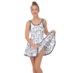 Funny Cat Pattern Organic Style Minimalist On White Background Inside Out Casual Dress by genx